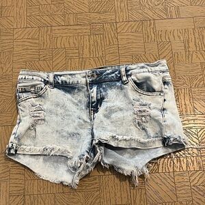 adidas Light Blue Distressed Jean Shorts